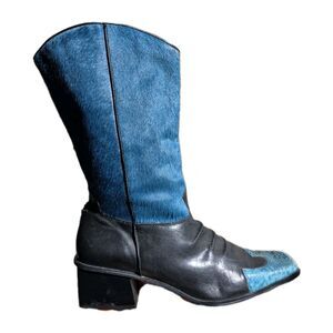 ALEC Mens western boots Size 11B vibrant blue cowhide shaft black leather Vamp
